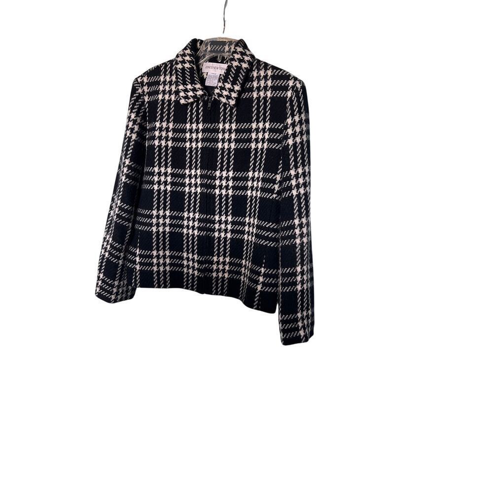 NWOT Jones New York Women Black and White Plaid Wool Jacket Size 16